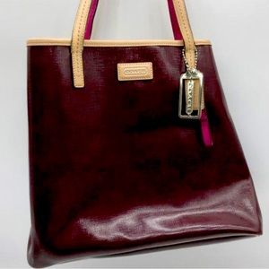 Coach Burgundy Patton Leather Tote Tan/pink Leather straps & fob, suede interior